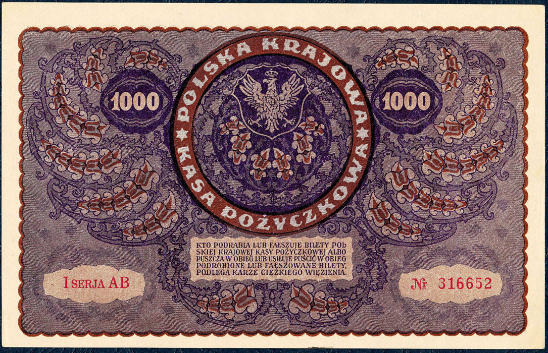 1000 marek polskich 1919, zestaw 3 banknotów